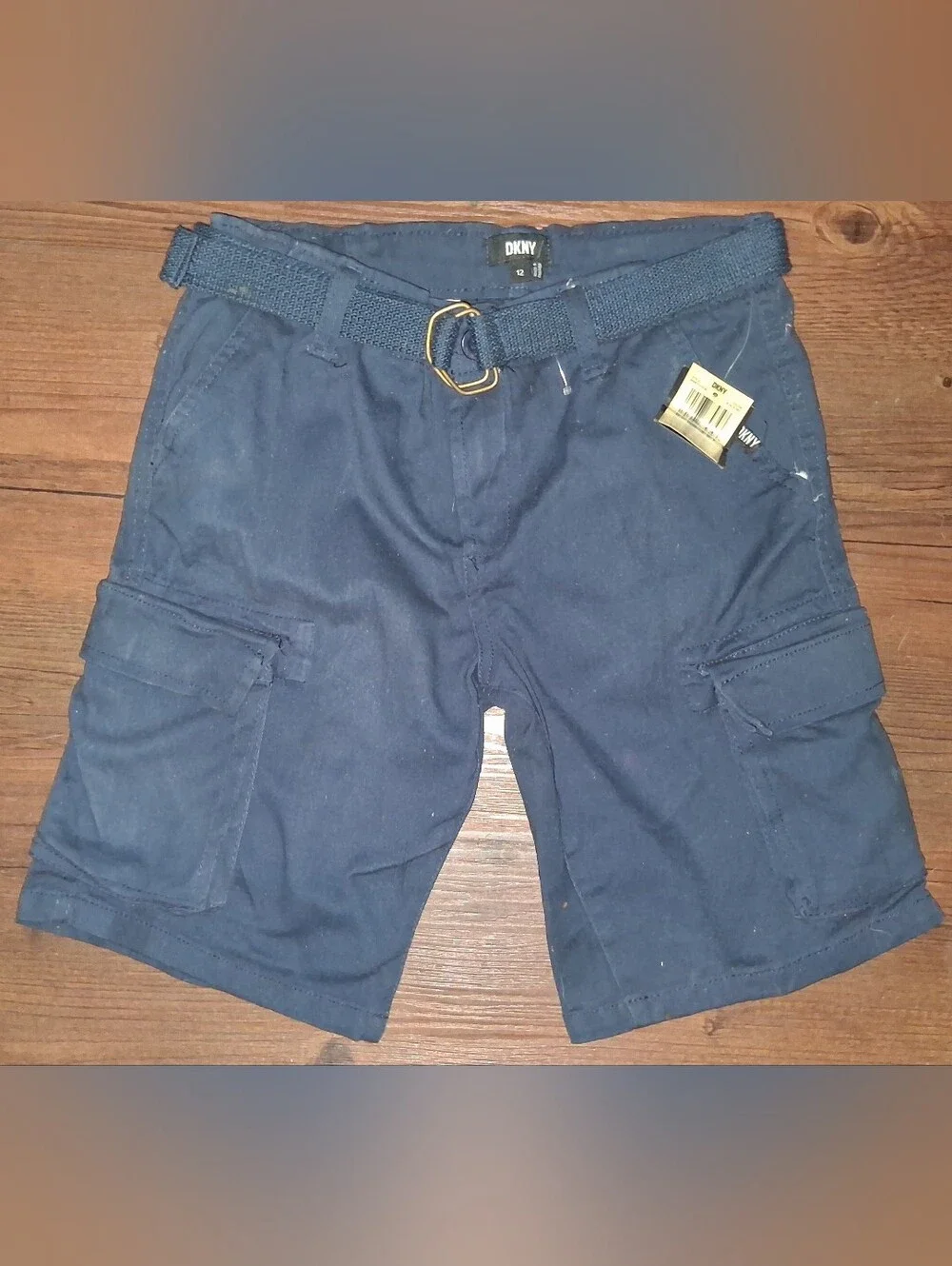 DKNY Navy Blue Cargo Shorts with Woven Belt